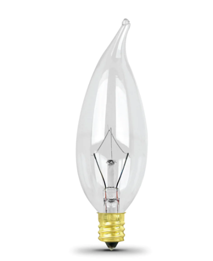 Feit Electric 25CFC-130 Clear Bent Tip Chandelier Dimmable Incandescent Light Flame Bulb, Wattage 25W, Voltage ‎130V, Color Temperature 2700K 25 Pack