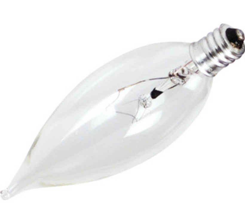 Feit Electric 25CFC/10K Clear Candelabra Base Bent Tip Decade Flame Bulb, Wattage 25W, Voltage ‎120V, Color Temperature 2300K, 25 Pack