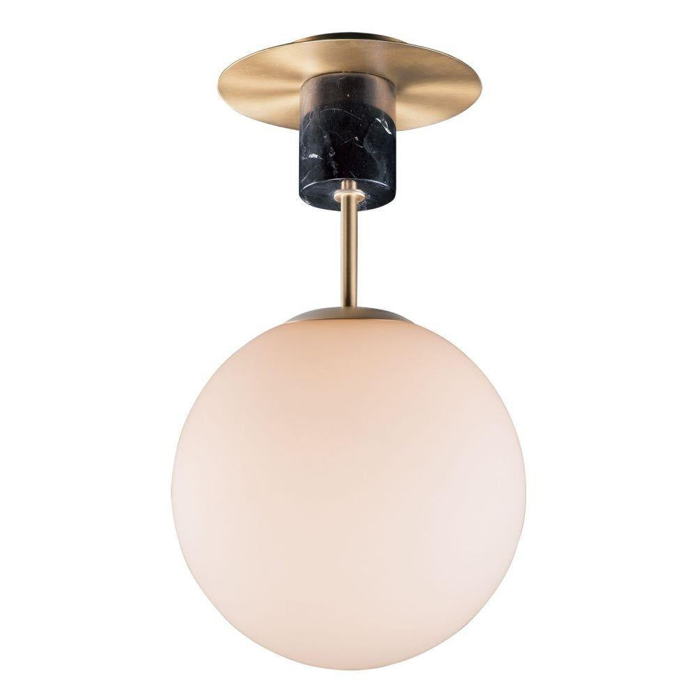 Maxim Lighting 26031SWSBRBK Vesper Semi-Flush Mount with white globe and black marble accent on white background