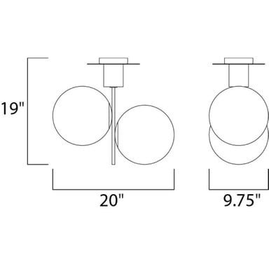 Maxim Lighting 26032SWSBRBK Vesper 2 Light Semi-Flush Mount Dimensions Diagram