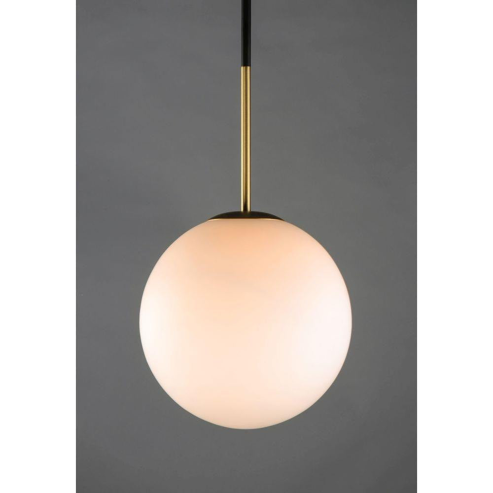 Maxim Lighting 26034SWSBRBK Vesper 1 Light Globe Pendant Close-Up with Satin Brass Rod and Black Accents