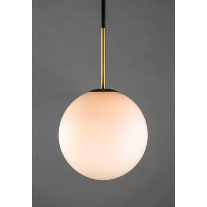 Maxim Lighting 26034SWSBRBK Vesper 1 Light Globe Pendant Close-Up with Satin Brass Rod and Black Accents