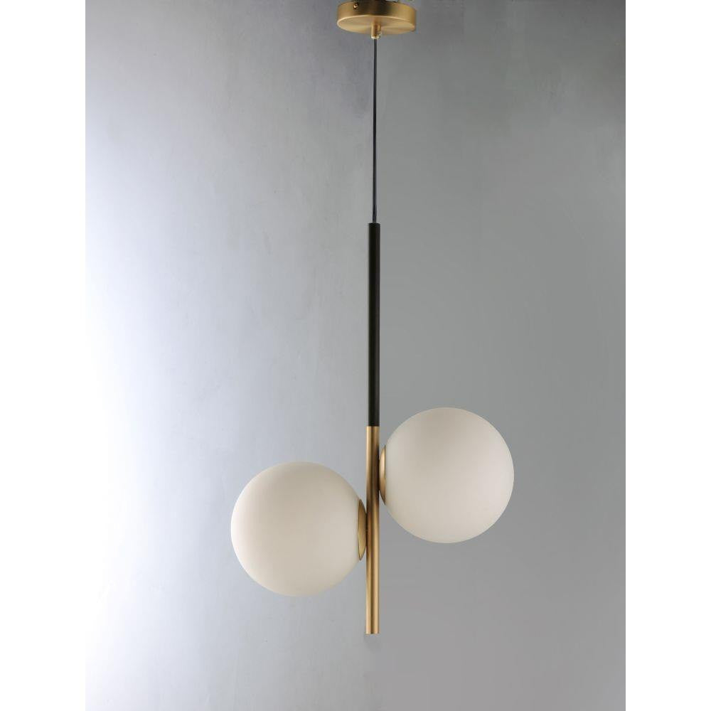 Maxim Lighting 26035SWSBRBK Vesper 2 Light Pendant full view in Satin Brass with Black Accents finish on grey background