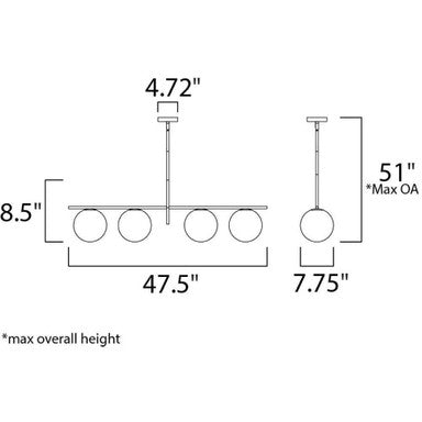 Maxim Lighting 26036SWSBRBK Vesper Linear Pendant Dimensions Diagram 47.5 inch Width 51 inch Max Overall Height