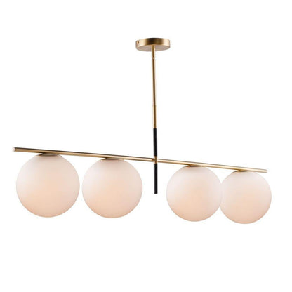 Maxim Lighting 26036SWSBRBK Vesper 4 Light Satin Brass Black Linear Pendant with Satin White Glass Globes on White Background