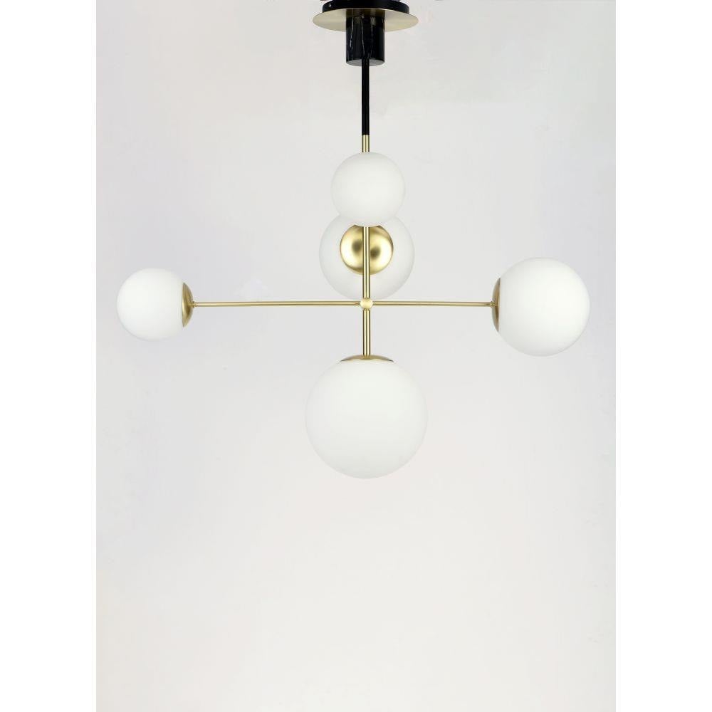 Maxim Lighting 26037SWSBRBK Vesper 5 Light Pendant installed on ceiling - side angle view on light background