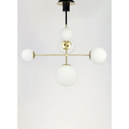 Maxim Lighting 26037SWSBRBK Vesper 5 Light Pendant installed on ceiling - side angle view on light background