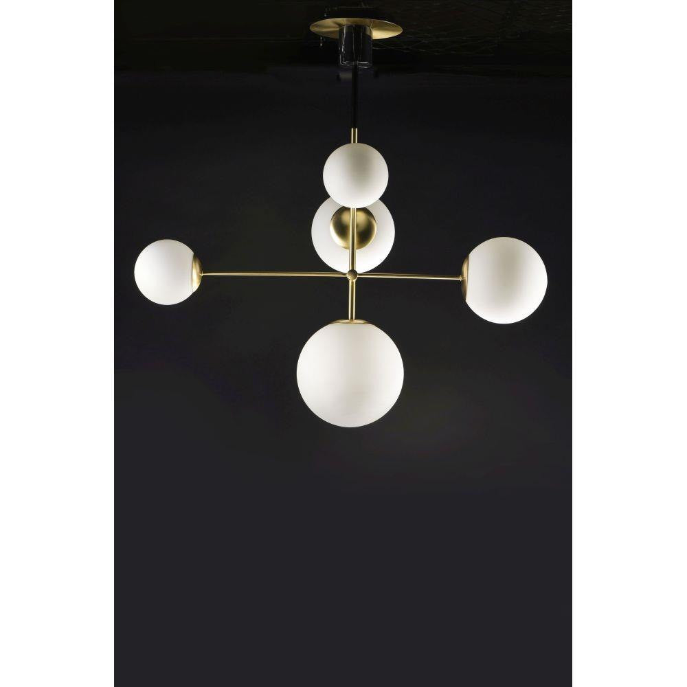 Maxim Lighting 26037SWSBRBK Vesper 5 Light Pendant illuminated against dark background showing warm glow