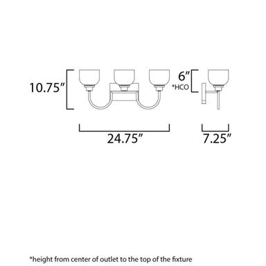 Maxim Lighting 26063WTPC Swale 3 Light Polished Chrome Bath Vanity Wall Light - Dimensions Diagram