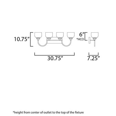 Maxim Lighting 26064WTPC Swale 4 Light 30.75 inch Polished Chrome Bath Vanity Wall Light - Dimensions Diagram