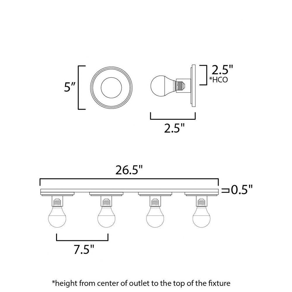 Maxim Lighting 26094WTBKPC/BUL Hollywood Bath Vanity Wall Light Dimension Diagram