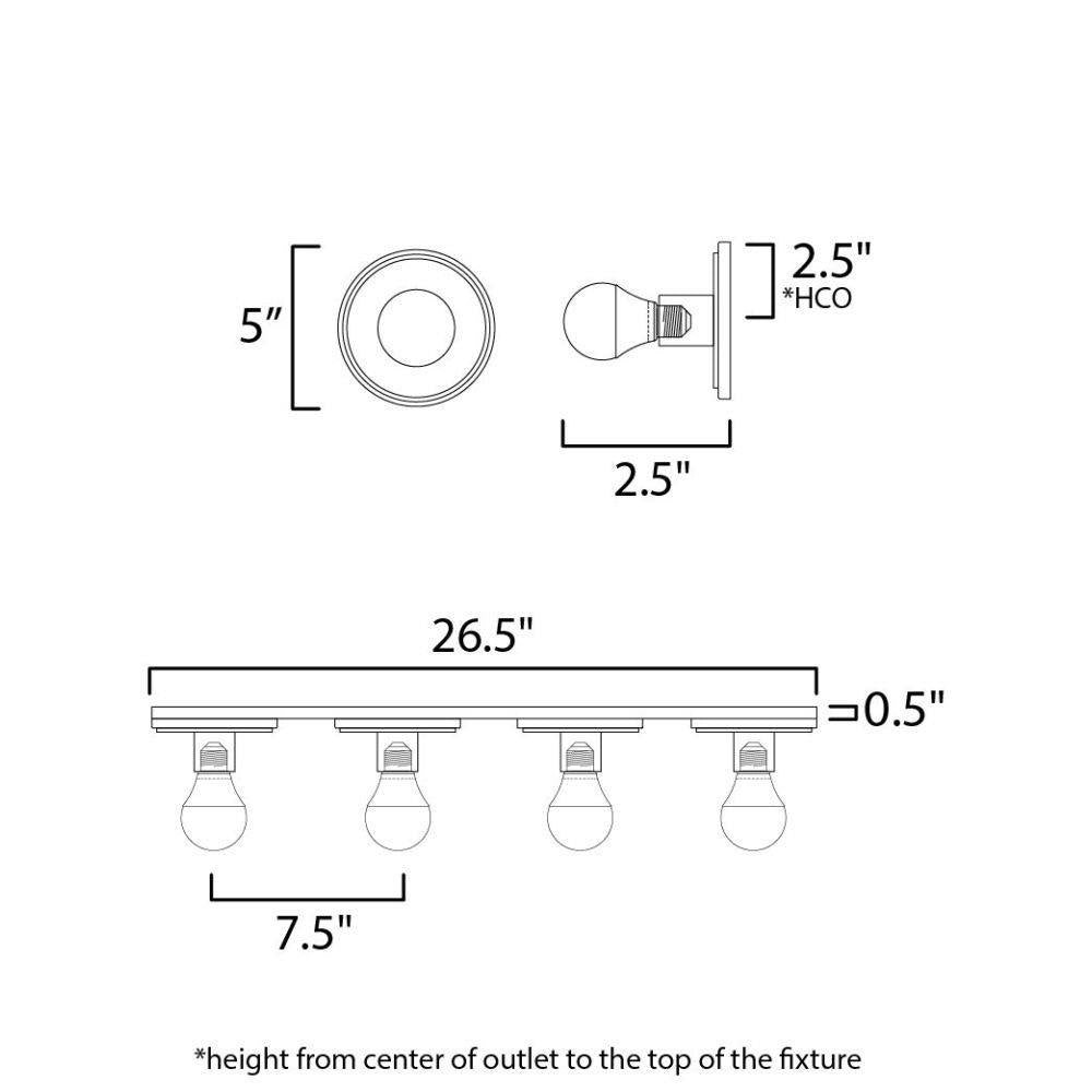 Maxim Lighting 26094WANAB/BUL Hollywood 4 Light Bath Vanity Wall Light Dimension Diagram