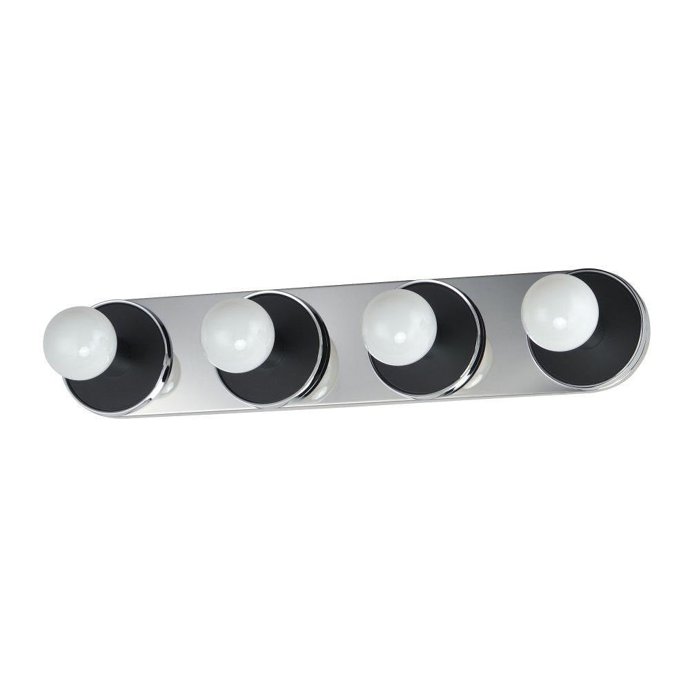 Maxim Lighting 26094WTBKPC Hollywood 4 Light 26.5 Inch Polished Chrome Bath Vanity Wall Sconce with Black Glass Plates - Angle View