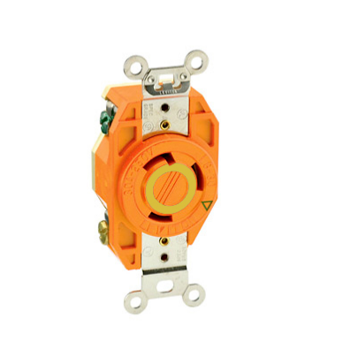 Leviton 2610-IG 30 Amp, 125 Volt, NEMA L5-30R, 2P, 3W, Flush Mtg Locking Receptacle, Industrial Grade, Grounding, V-0-MAX - Orange