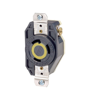 Leviton 2610 30 Amp, 125 Volt, NEMA L5-30R, 2P, 3W, Flush Mtg Locking Receptacle, Industrial Grade, Grounding, V-0-MAX - BLACK