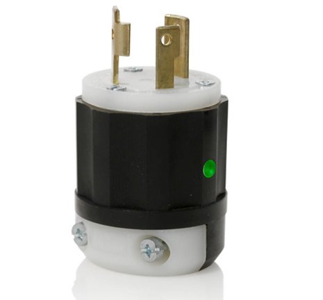 Leviton 2611-PLC 30 Amp, 125 Volt, NEMA L5-30P, 2P, 3W, Locking Plug, Industrial Grade, Grounding, Power Indication - BLACK-WHITE