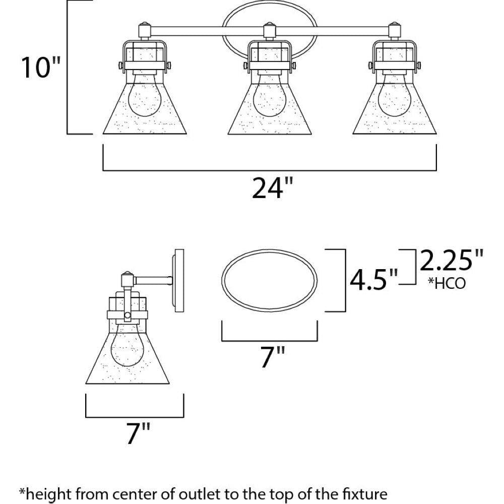 Maxim Lighting 26113CDOI/BUL Seafarer 3 Light Bath Vanity Wall Light Dimension Diagram
