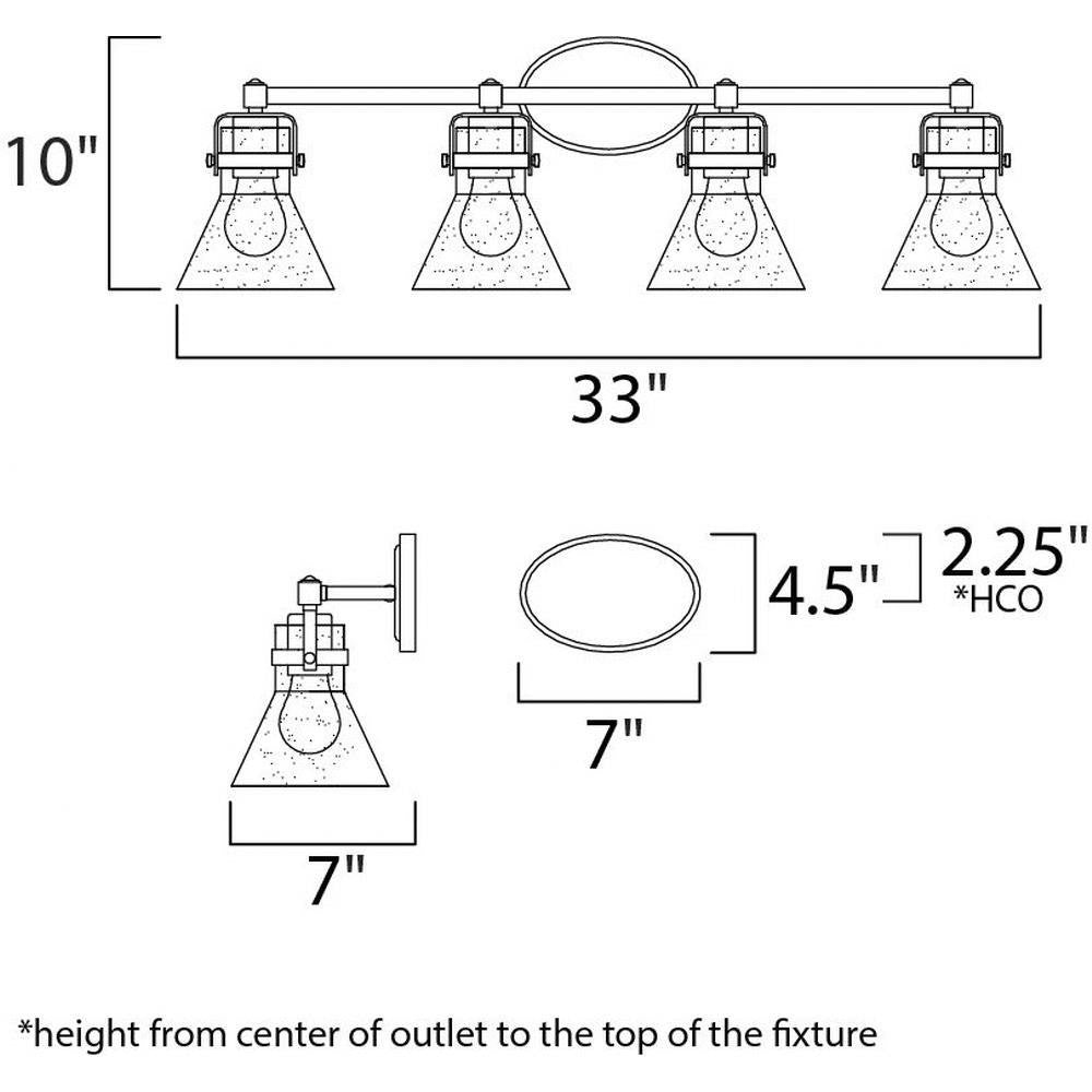 Maxim Lighting 26114CDOI/BUL Seafarer Bath Vanity Wall Light Dimensions Diagram