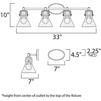 Maxim Lighting 26114CDOI/BUL Seafarer Bath Vanity Wall Light Dimensions Diagram