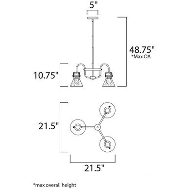 Maxim Lighting 26116CDOI Seafarer 3 Light Chandelier Dimension Diagram