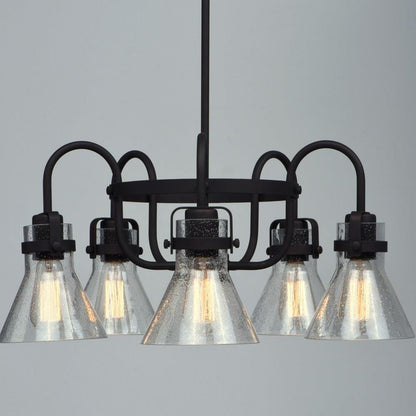 Maxim Lighting 26117CDOI Seafarer 5 Light Oil Rubbed Bronze Chandelier with Clear Seedy Glass Cones - Close Front View