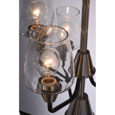 Maxim Lighting 26127CLBKSN Goblet Chandelier close-up detail of glass shades and satin nickel accents