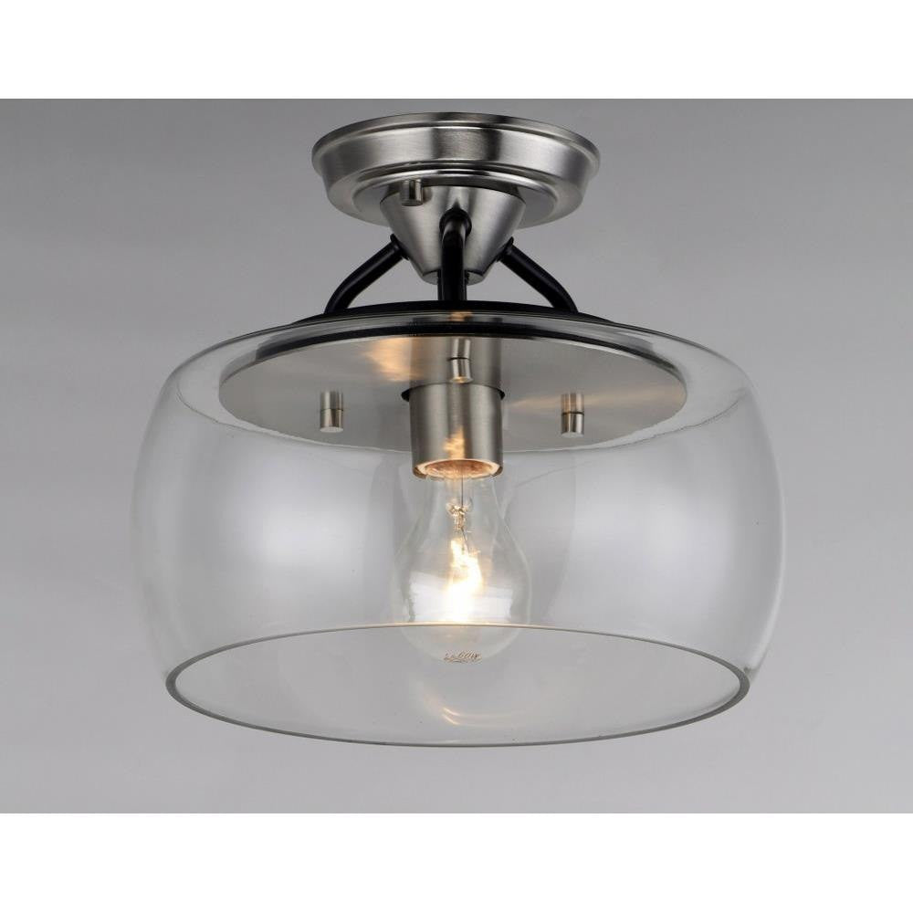 Maxim Lighting 26129CLBZAB Goblet 1 Light 11 Inch Semi-Flush Mount Ceiling Light in Black with Satin Nickel Finish on Gray Background
