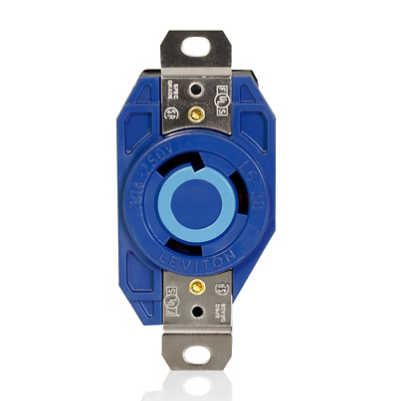 Leviton 2620-BU 30 Amp, 250 Volt, Flush Mount Locking Receptacle, Industrial Grade