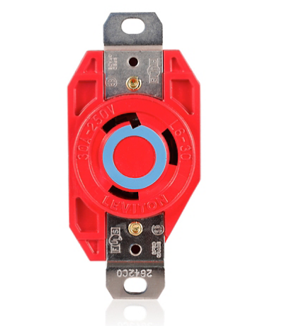 Leviton 2620-R 30 Amp, 250 Volt, NEMA L6-30R, 2P, 3W, Flush Mtg Locking Receptacle, Industrial Grade, Grounding, V-0-MAX - RED
