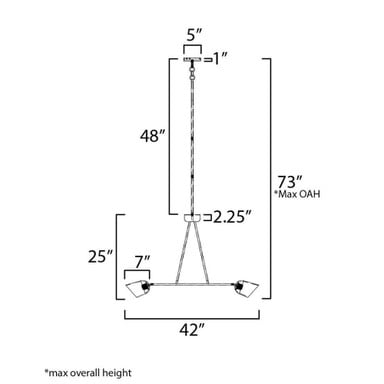 Maxim Lighting 26262SSDBZ Keppe 2 Light Dark Bronze Linear Pendant Ceiling Light - Dimension Diagram