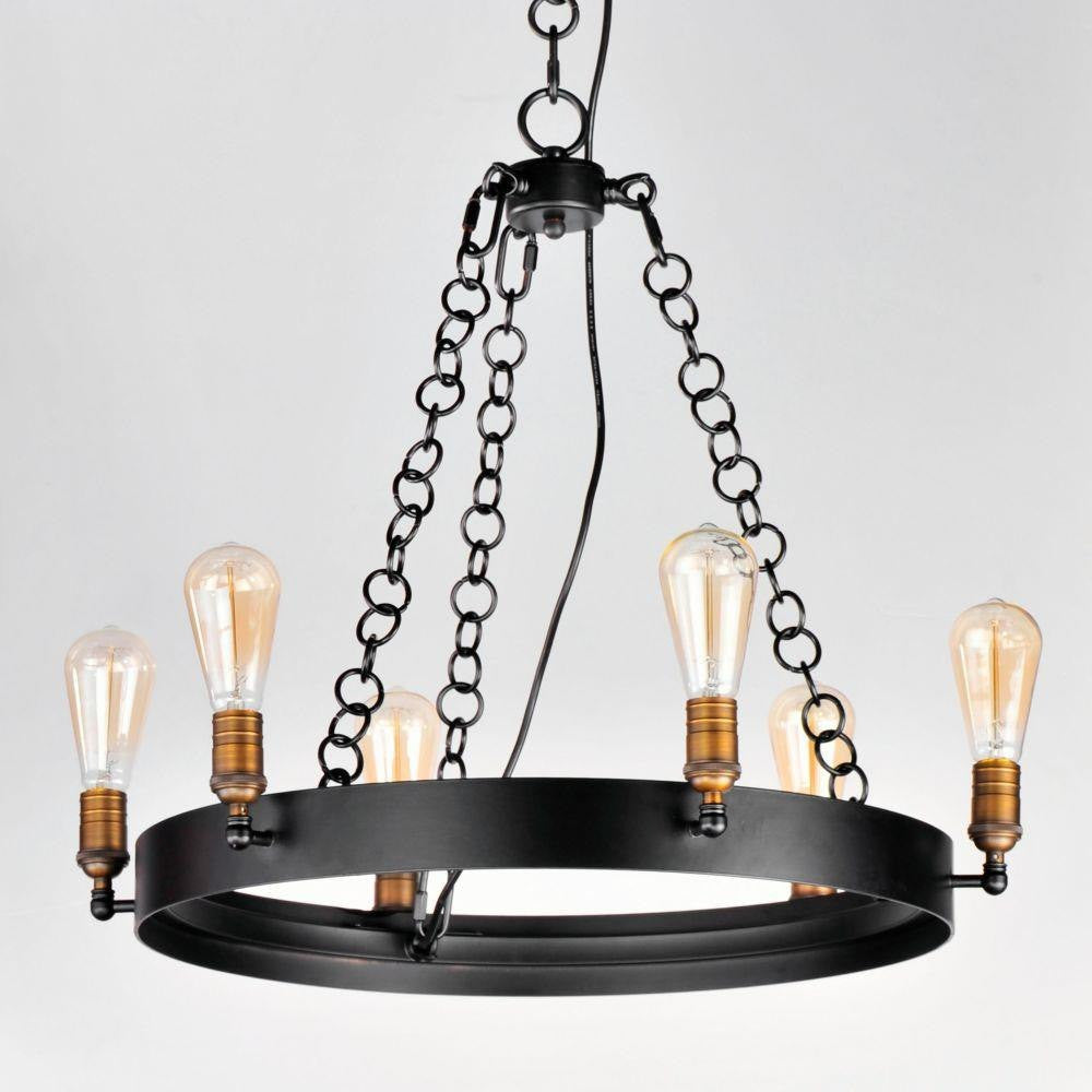 Maxim Lighting 26273BKNAB Noble 6 Light Black Natural Aged Brass Wagon Wheel Chandelier - Close-up angle view