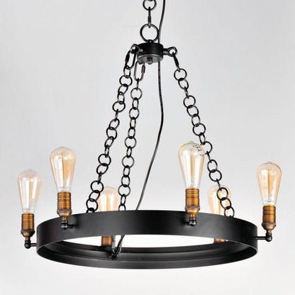 Maxim Lighting 26273BKNAB Noble 6 Light Black Natural Aged Brass Wagon Wheel Chandelier - Close-up angle view