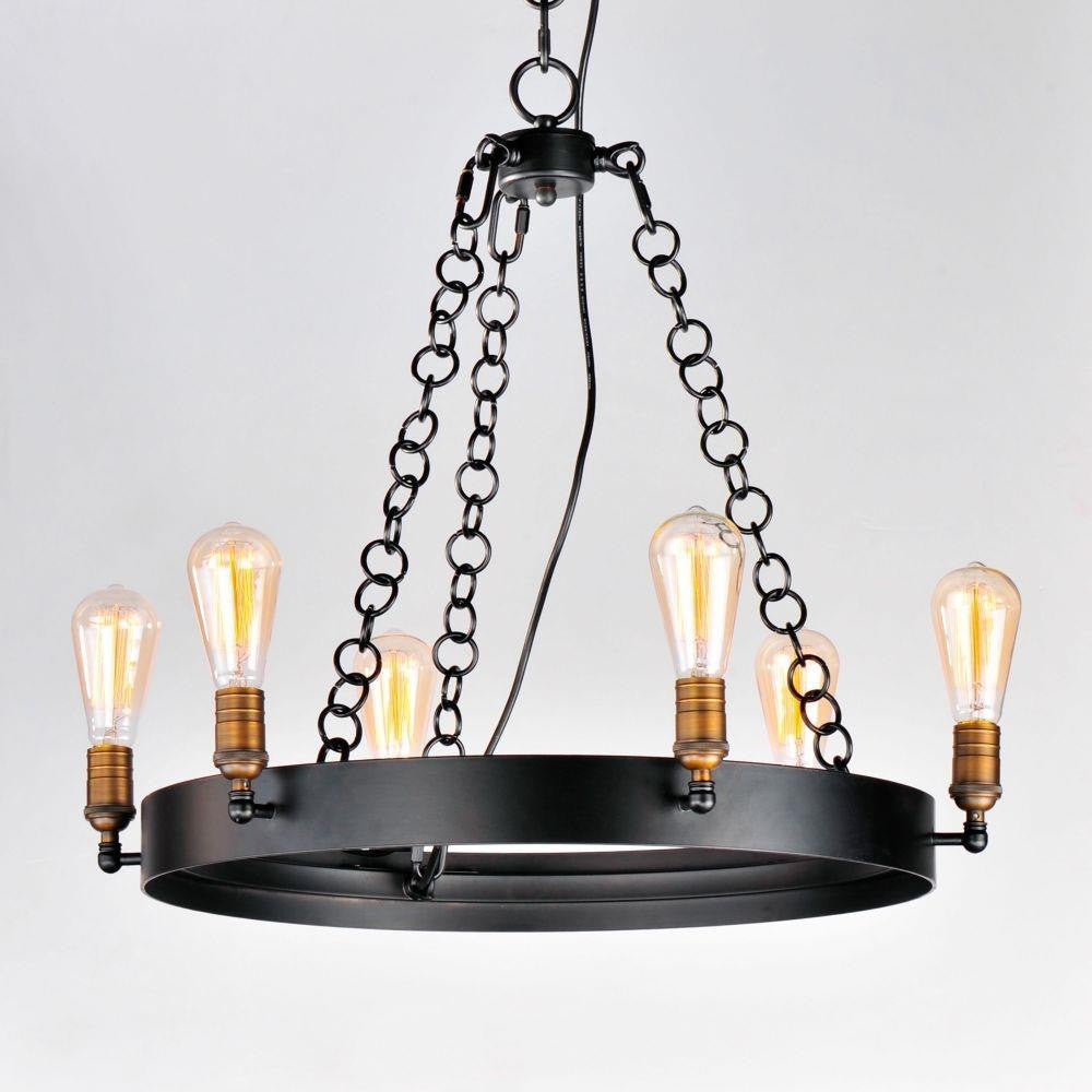 Maxim Lighting 26273BKNAB Noble 6 Light Black Natural Aged Brass Wagon Wheel Chandelier - Side angle lit view
