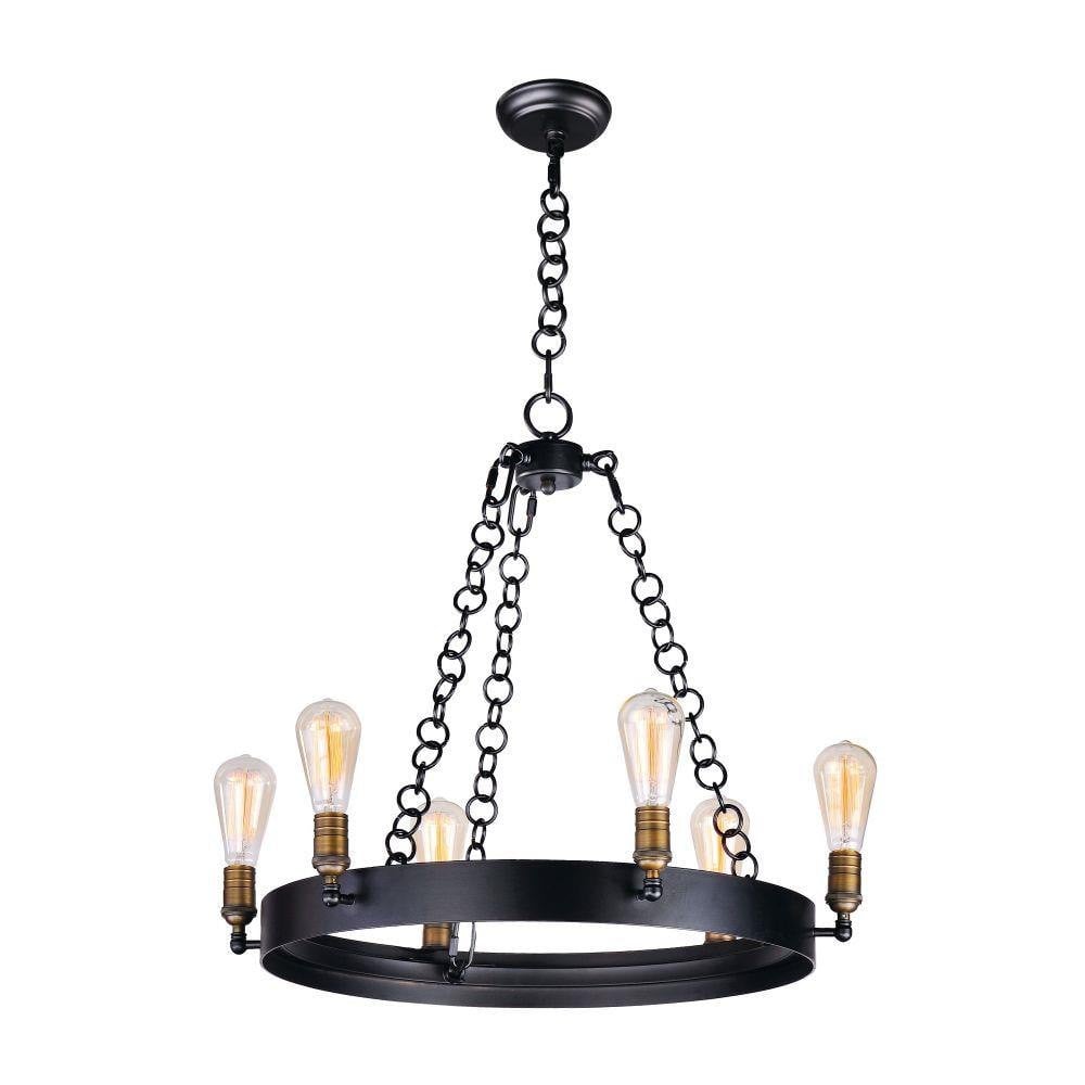 Maxim Lighting 26273BKNAB Noble 6 Light Black Natural Aged Brass Wagon Wheel Chandelier - Full white background view
