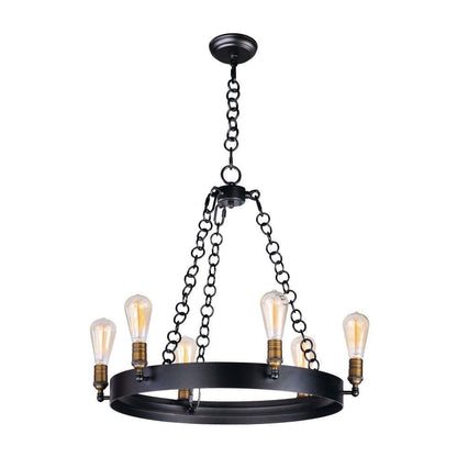 Maxim Lighting 26273BKNAB Noble 6 Light Black Natural Aged Brass Wagon Wheel Chandelier - Full white background view