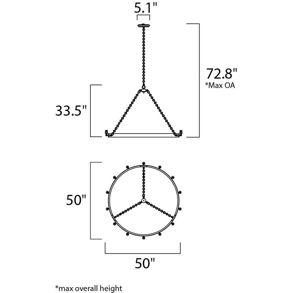 Maxim Lighting 26276BKNAB/BUL Noble Chandelier Dimensions Diagram - 33.5 inch height, 50 inch width, 72.8 inch max overall height