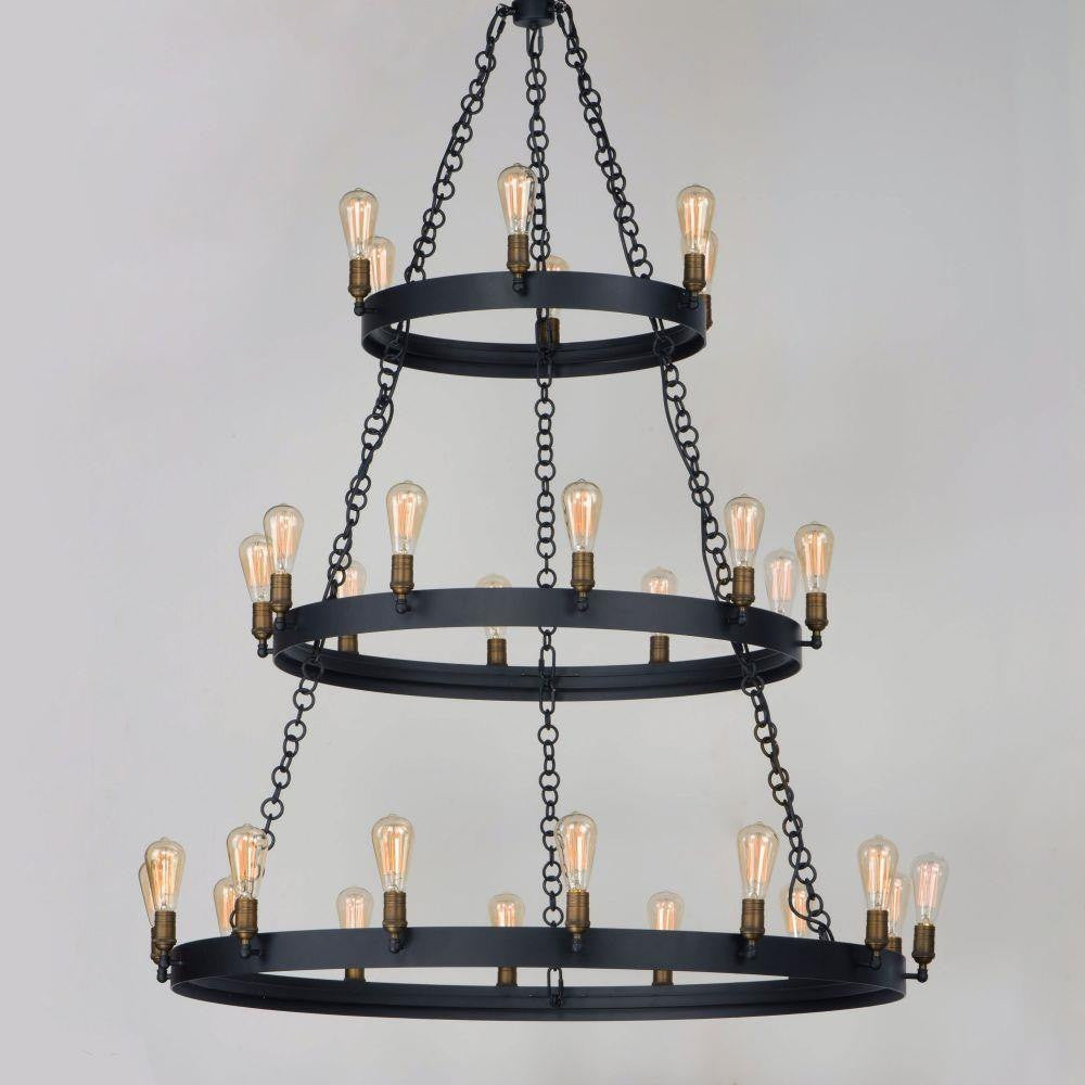 Maxim Lighting 26278BKNAB Noble 30 Light Black with Natural Aged Brass 3 Tier Wagon Wheel Chandelier