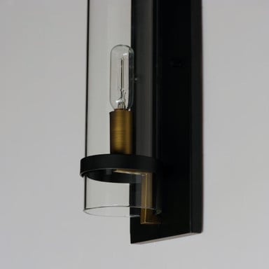Maxim Lighting 2640BKAB Capitol Wall Sconce - Detail Close-Up of Brass Socket and Clear Glass