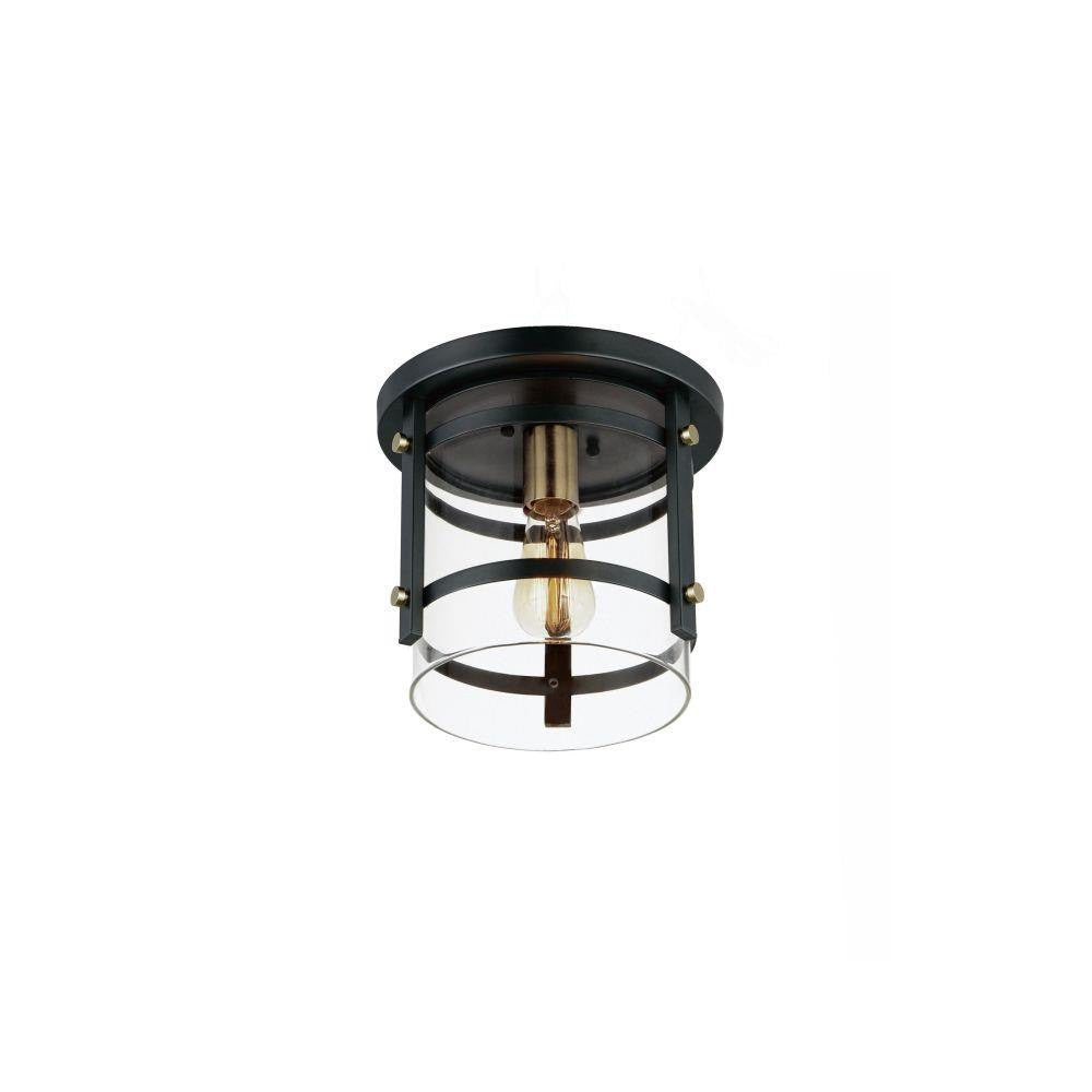 Maxim Lighting 2641BKAB Capitol 1 Light 9.75 Inch Black/Antique Brass Flush Mount Ceiling Light - Full Product View on White