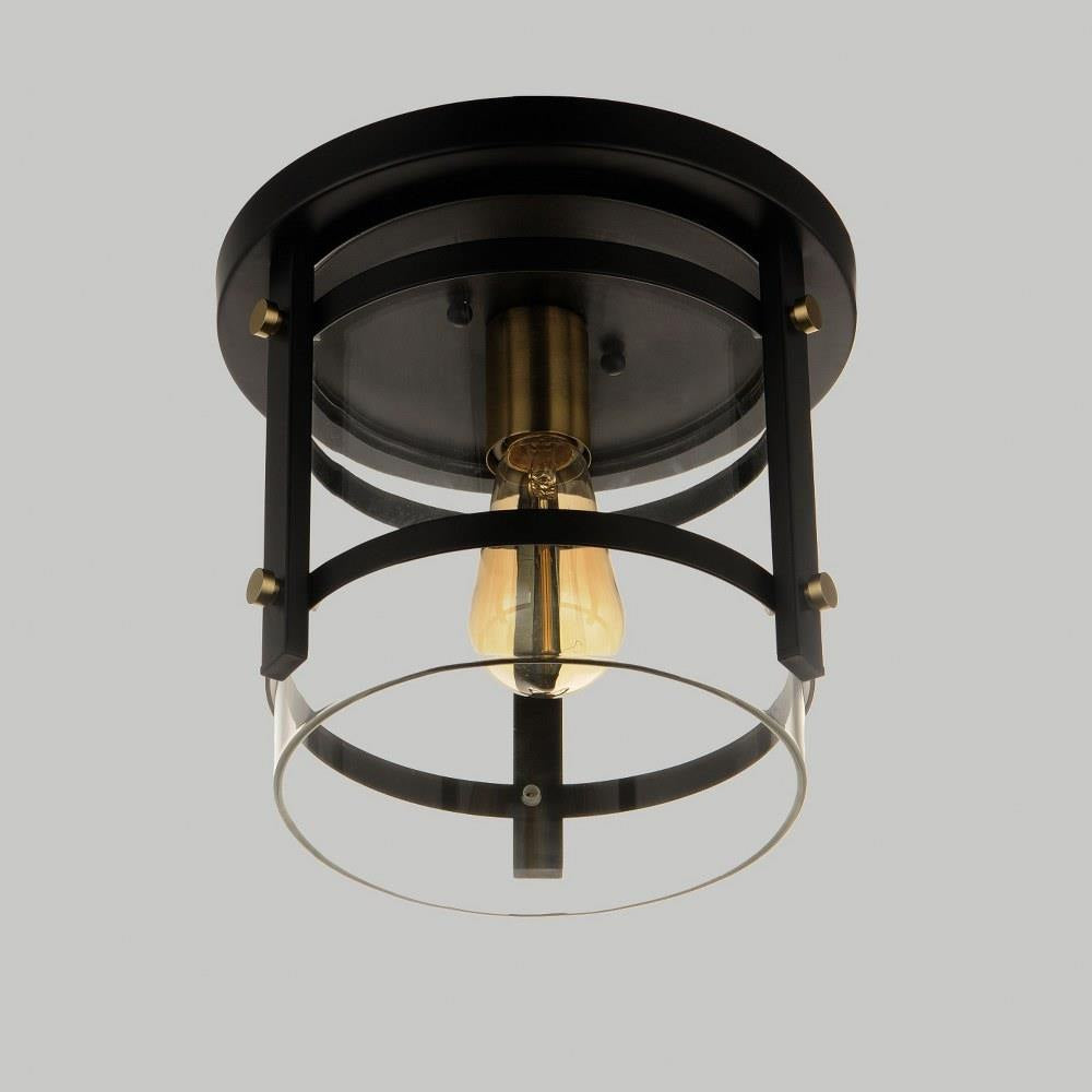 Maxim Lighting 2641BKAB Capitol 1 Light 9.75 Inch Black/Antique Brass Flush Mount Ceiling Light - Side Angle View