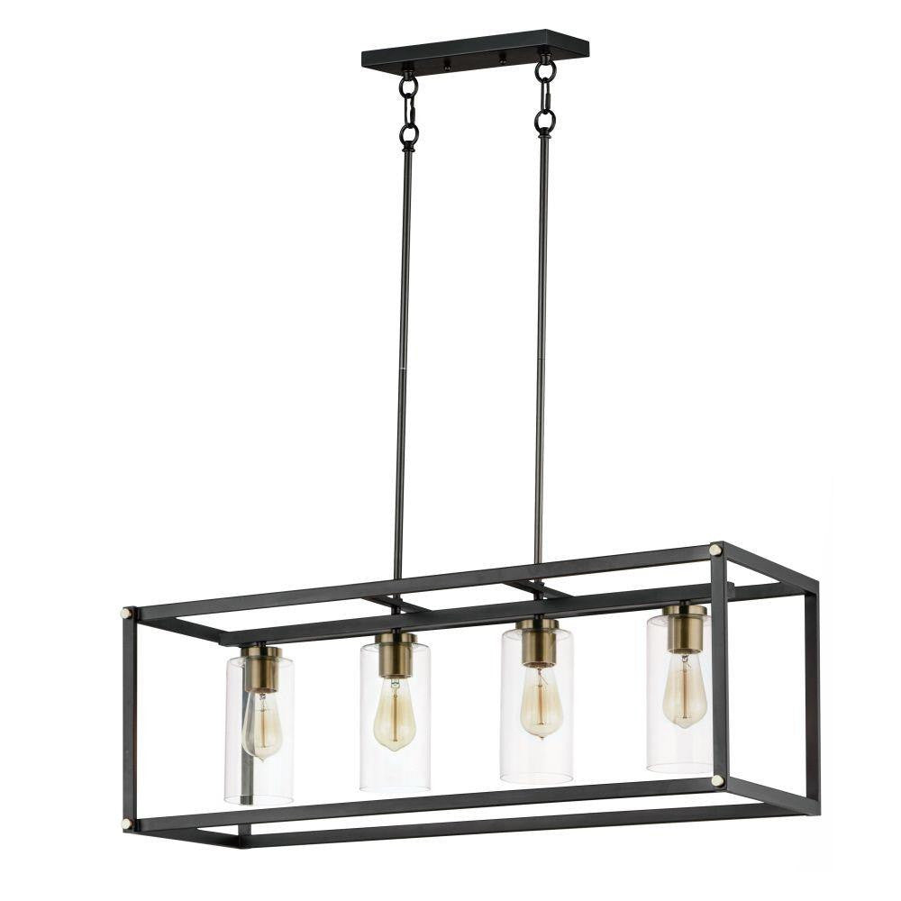 Maxim Lighting 2644BKAB Capitol 4 Light Black and Antique Brass Linear Pendant Ceiling Light - white background product shot