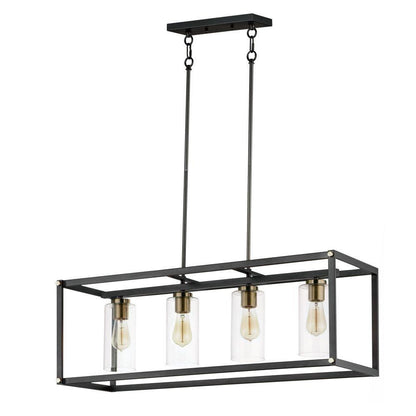 Maxim Lighting 2644BKAB Capitol 4 Light Black and Antique Brass Linear Pendant Ceiling Light - white background product shot