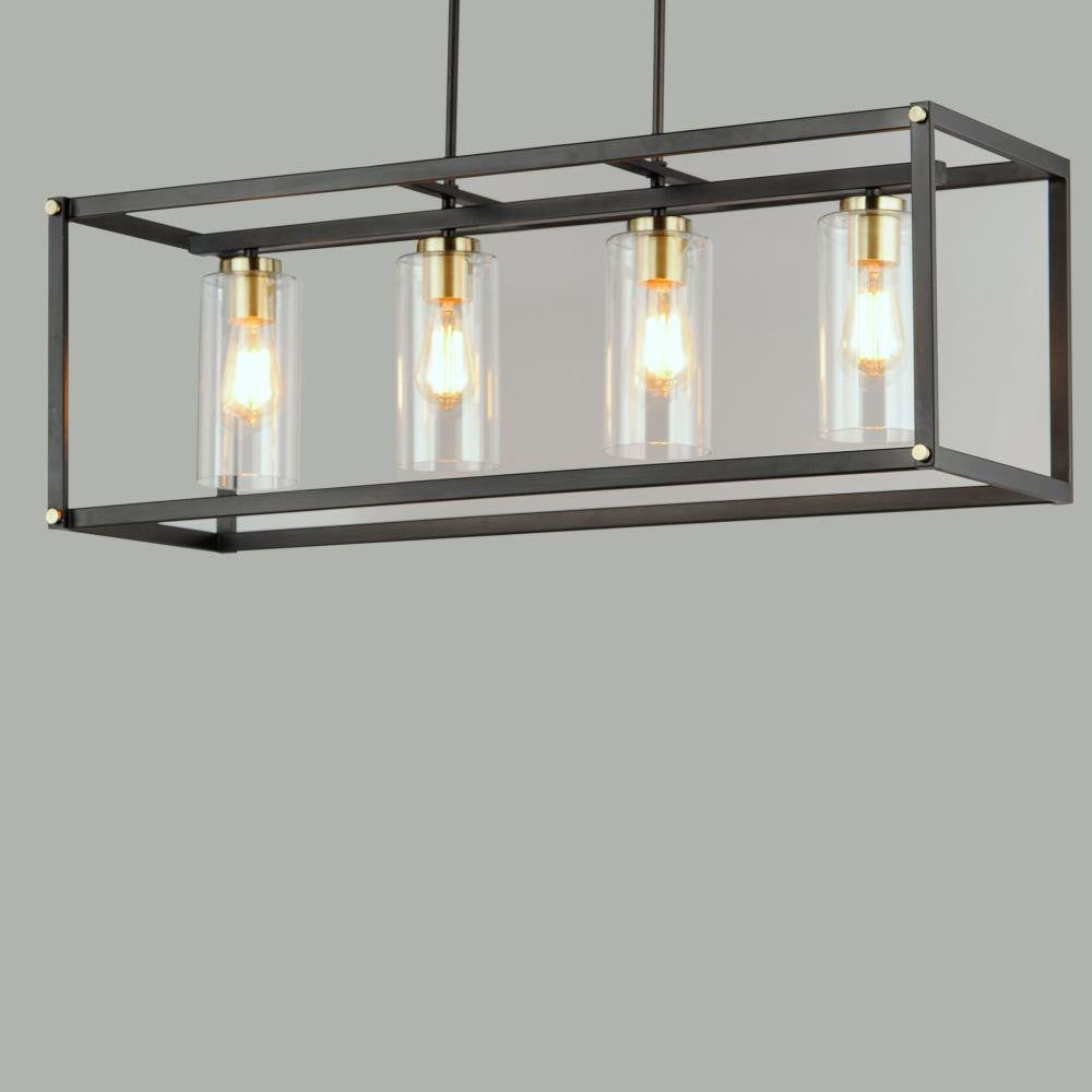 Maxim Lighting 2644BKAB Capitol 4 Light Black and Antique Brass Linear Pendant Ceiling Light - angled view on gray background
