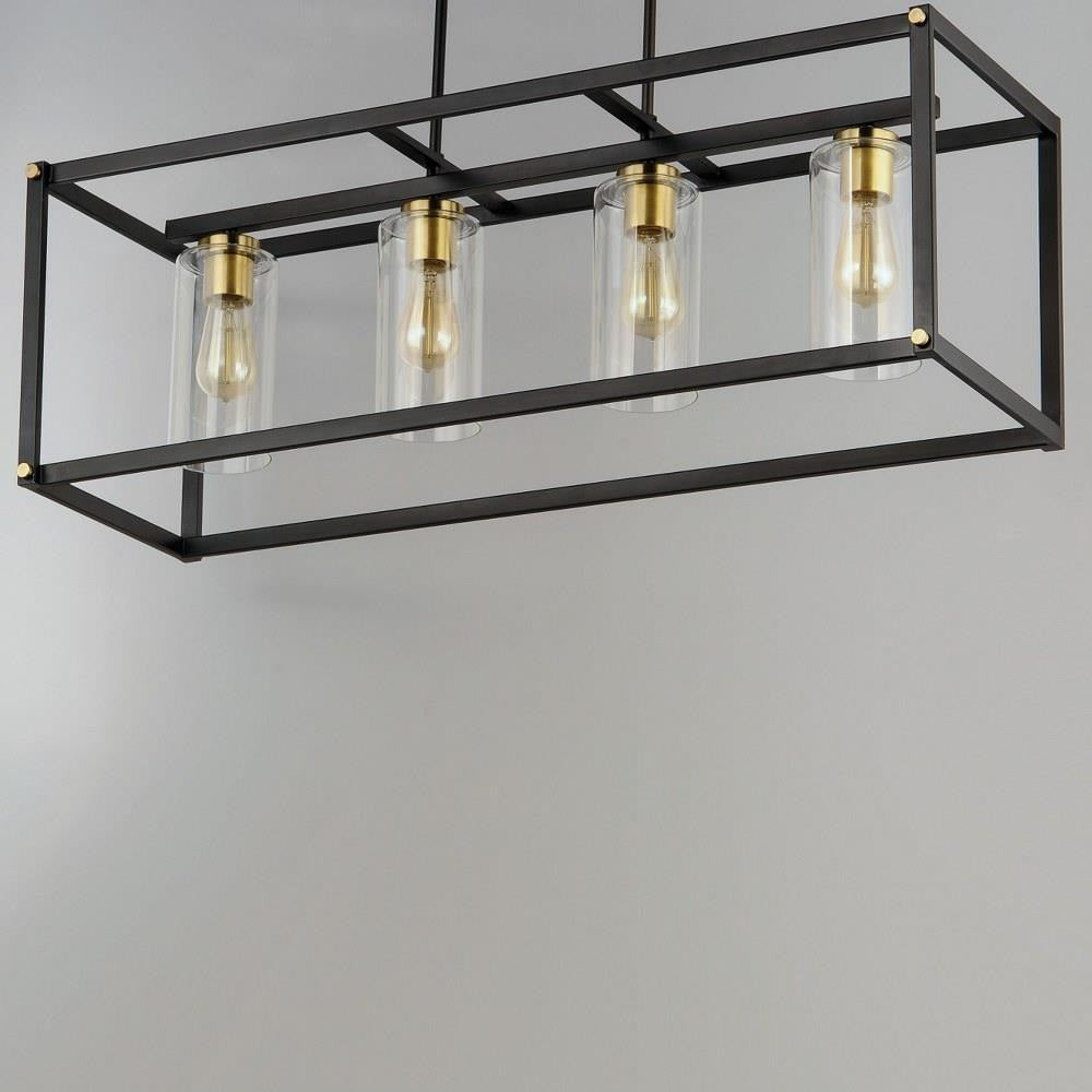 Maxim Lighting 2644BKAB Capitol 4 Light Black and Antique Brass Linear Pendant Ceiling Light - close-up angle view on gray background