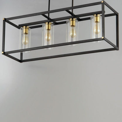 Maxim Lighting 2644BKAB Capitol 4 Light Black and Antique Brass Linear Pendant Ceiling Light - close-up angle view on gray background
