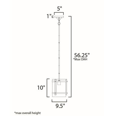 Maxim Lighting 2649BKAB Capitol Pendant - Dimension Diagram: 9.5 inch Width, 10 inch Height, 5 inch Canopy, 56.25 inch Max OAH