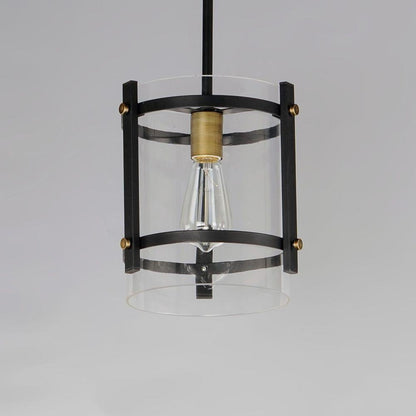 Maxim Lighting 2649BKAB Capitol Pendant - Angled Close-Up Showing Black Frame and Clear Cylinder Glass Shade