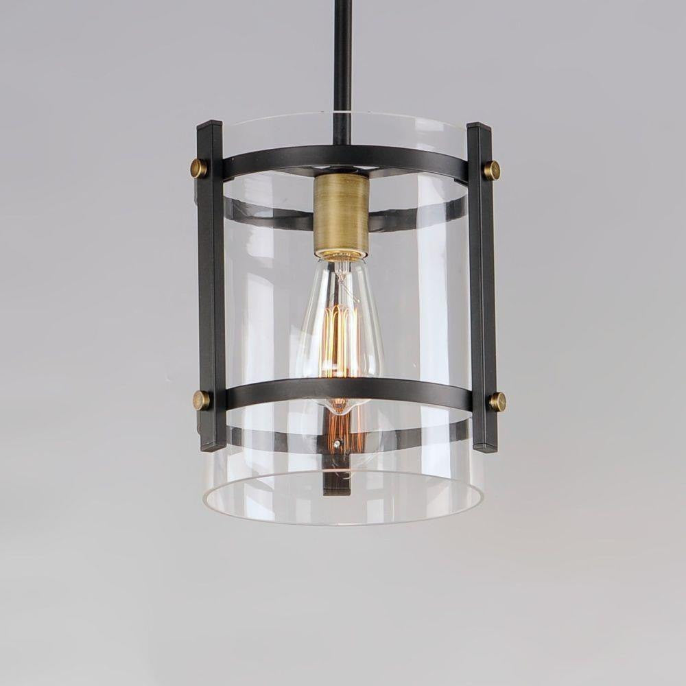 Maxim Lighting 2649BKAB Capitol Pendant - Close-Up Front Detail with Clear Glass and Antique Brass Accents