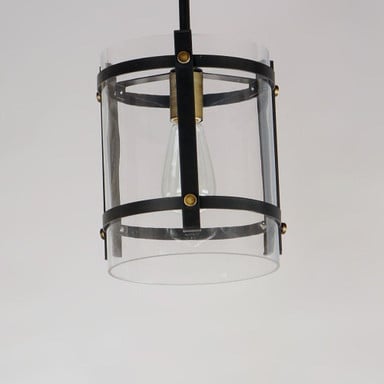 Maxim Lighting 2649BKAB Capitol Pendant - Low Angle View Showing Cylindrical Glass and Black Steel Frame