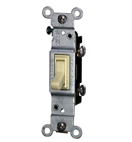 Leviton 2651-2I 15 Amp Single-Pole Toggle CO/ALR Switch, Grounding, Ivory